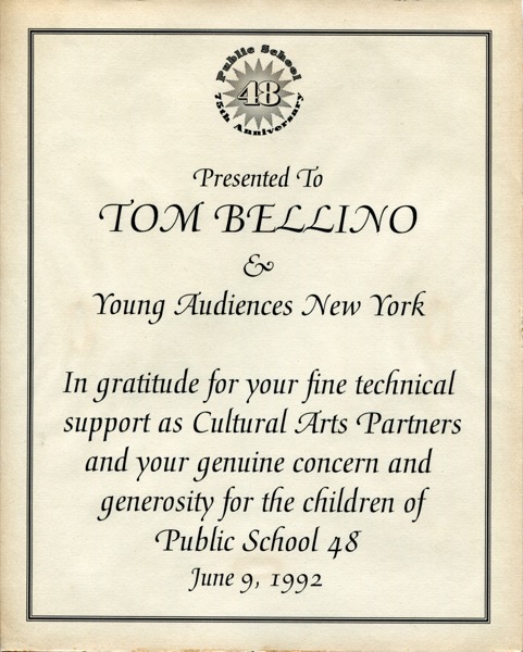 Public School 48 Gratitude Letter, 1992